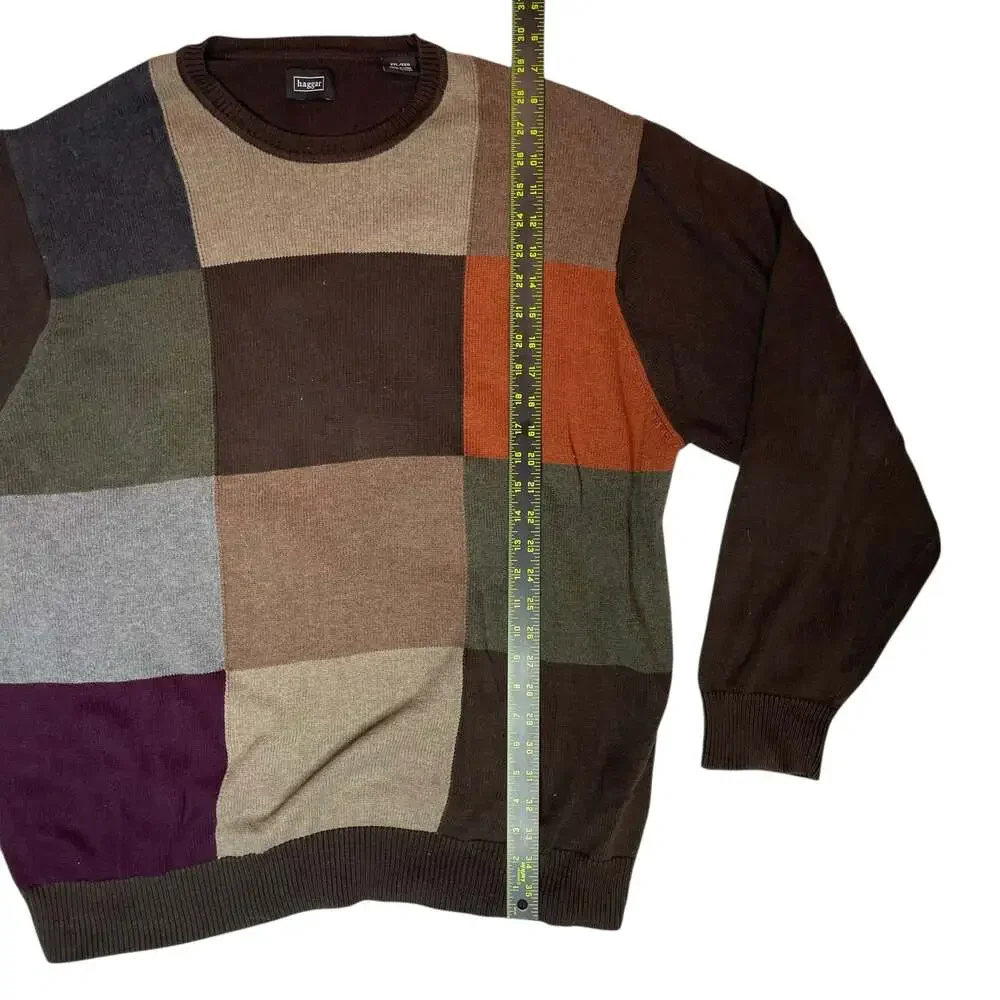 Haggar Colorblock Sweater Mens XXL Brown Patchwork Crewneck